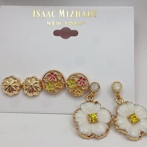 Flower Variety Earring Set Of 3 Crystals Gold Tone NEW